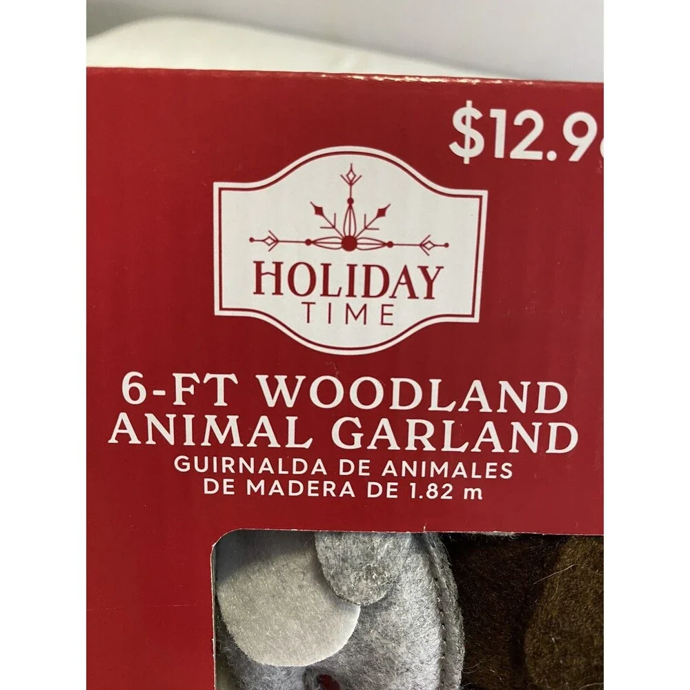 Holiday Time Woodland Animal Garland Plush Felt Fox Tree Racoon Bear 6 Ft Length